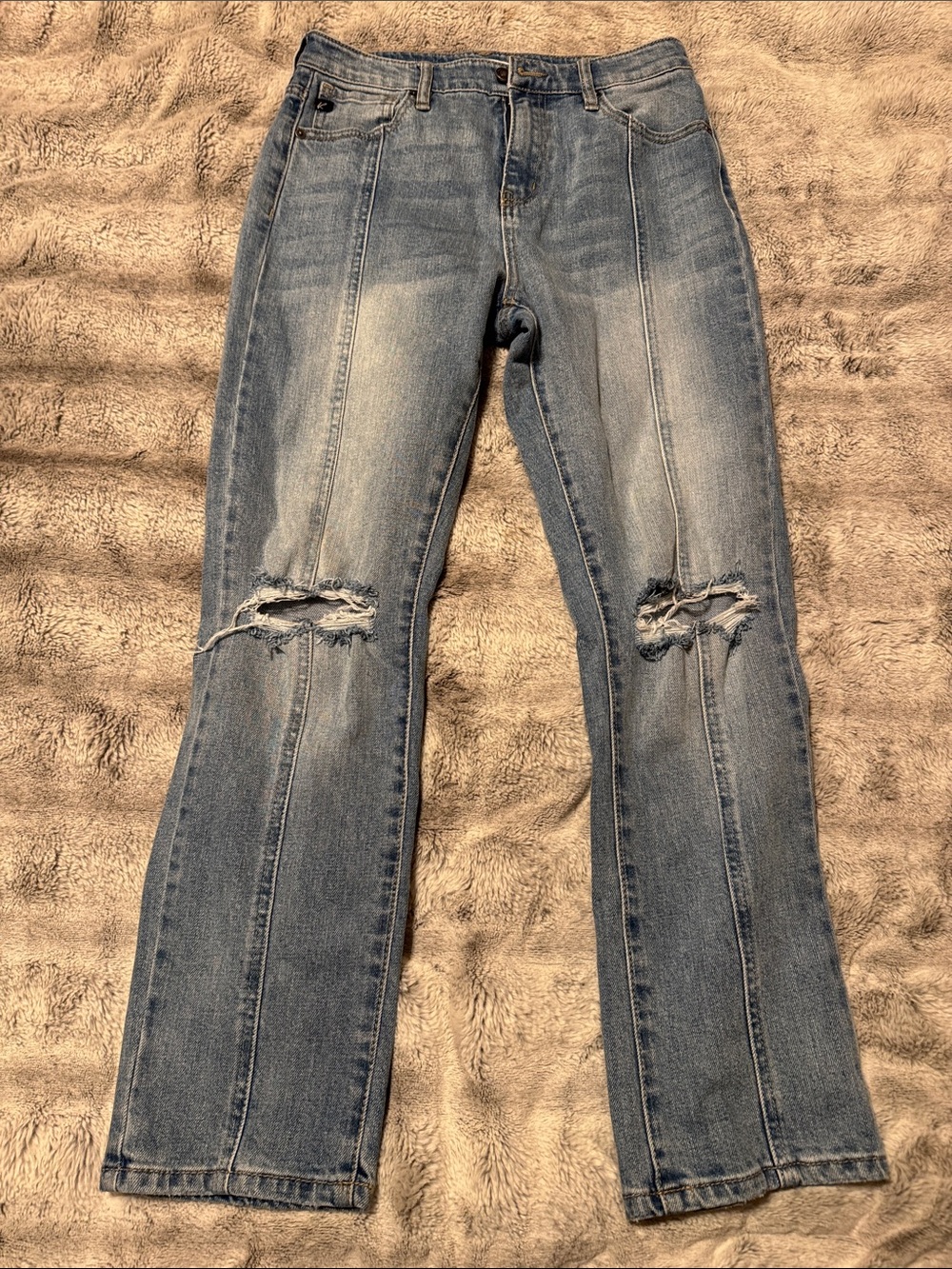 KanCan Light Blue Distressed Straight-Leg Jeans